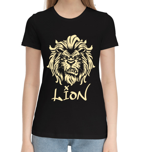 Женская хлопковая футболка с изображением Lion цвета Черный