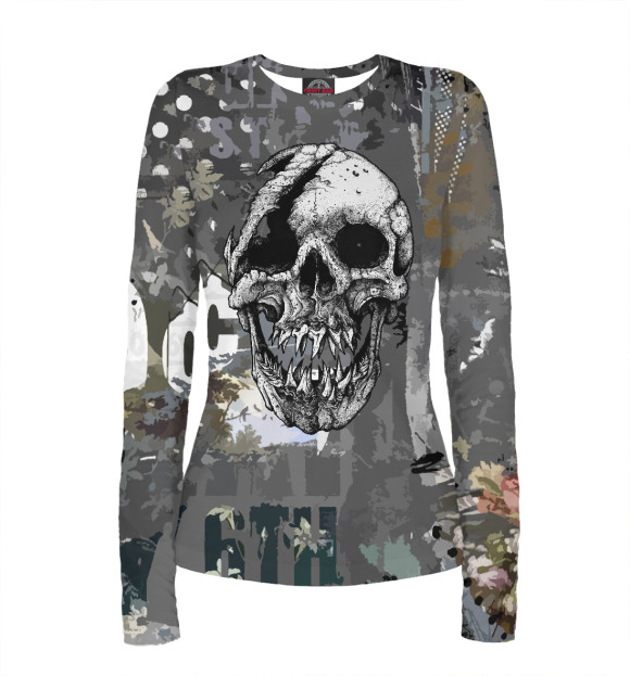 Женский лонгслив с изображением Cool skull цвета Белый