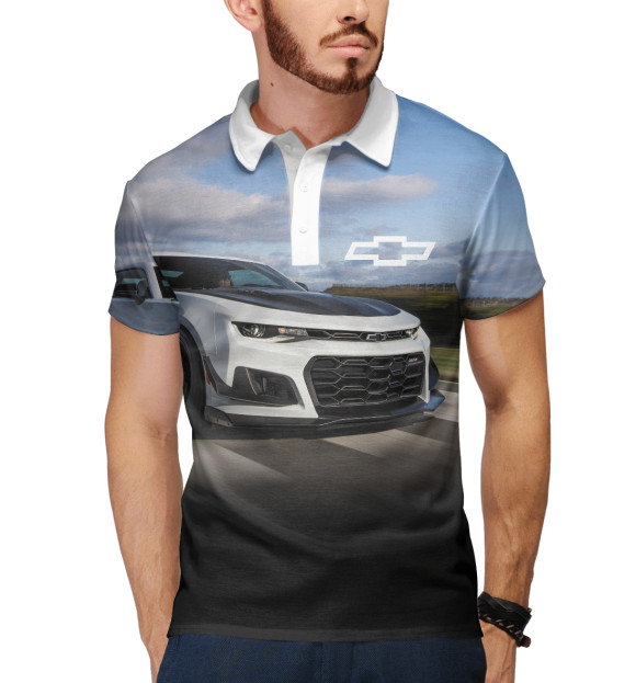 Мужское поло с изображением Chevrolet Camaro цвета Белый