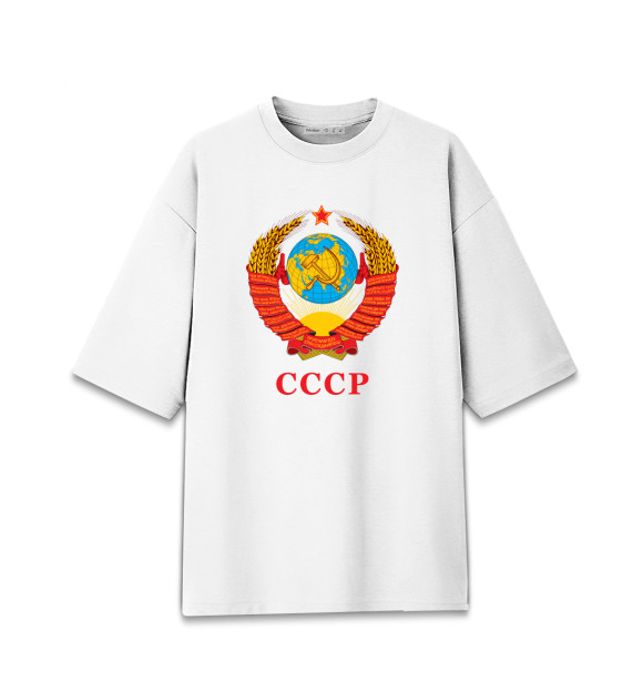 Женская футболка оверсайз с изображением Герб Советского Союза цвета Белый