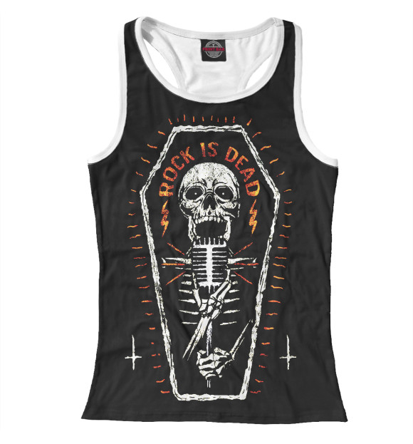 Женская майка-борцовка с изображением Rock is dead (skeleton) цвета Белый