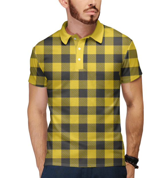 Мужское поло с притом Желтая клетка цвета Белый Мужское поло с изображением Желтая клетка цвета Белый