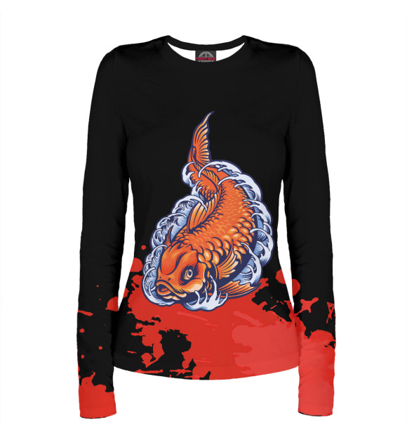 Женский лонгслив с изображением Japanese gold fish цвета Белый