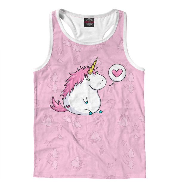 Мужская майка-борцовка с изображением Пухленький единорог цвета Белый