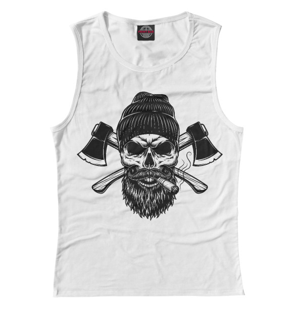 Майка для девочки с изображением Череп брутального дровосека цвета Белый