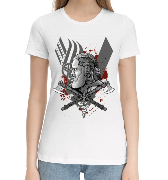 Женская хлопковая футболка с изображением Ragnar цвета Белый
