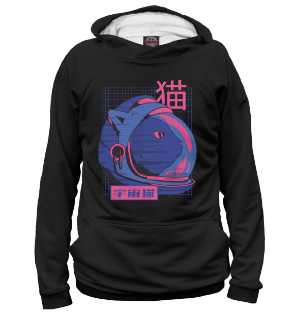 Женское худи с изображением Glitch space cat цвета Белый