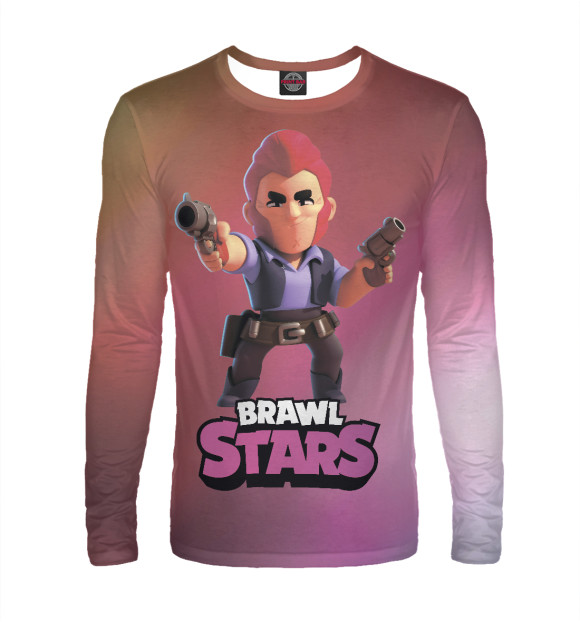 Мужской лонгслив с притом Brawl Stars Colt (Кольт) цвета Белый Мужской лонгслив с изображением Brawl Stars Colt (Кольт) цвета Белый