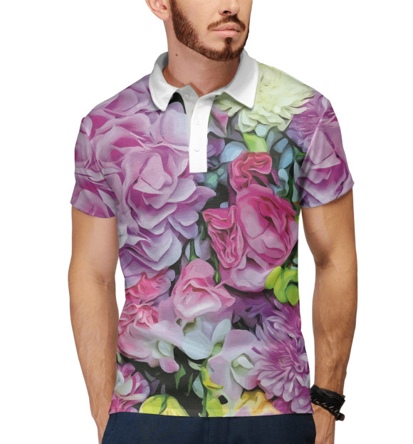 Мужское поло с изображением Весенние цветы цвета Белый