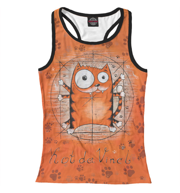 Женская майка-борцовка с изображением Kot da Vinci цвета Белый