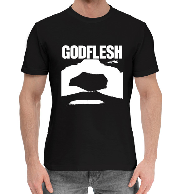 Мужская хлопковая футболка с притом Godflesh цвета Черный Мужская хлопковая футболка с изображением Godflesh цвета Черный