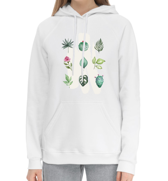 Женский хлопковый худи с изображением Роза и кактус цвета Белый