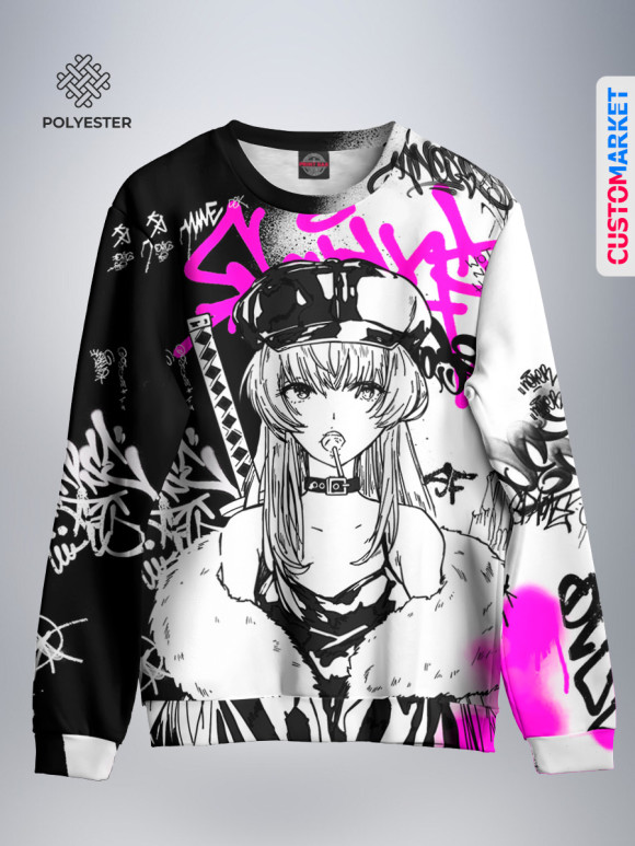 Женский свитшот с изображением Аниме Хаос цвета Белый