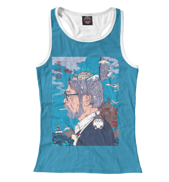 Женская майка-борцовка с изображением Хаяо Миядзаки цвета Белый