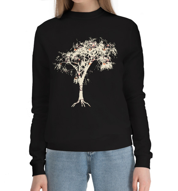 Женский хлопковый свитшот с изображением Хипстер-кот цвета Черный