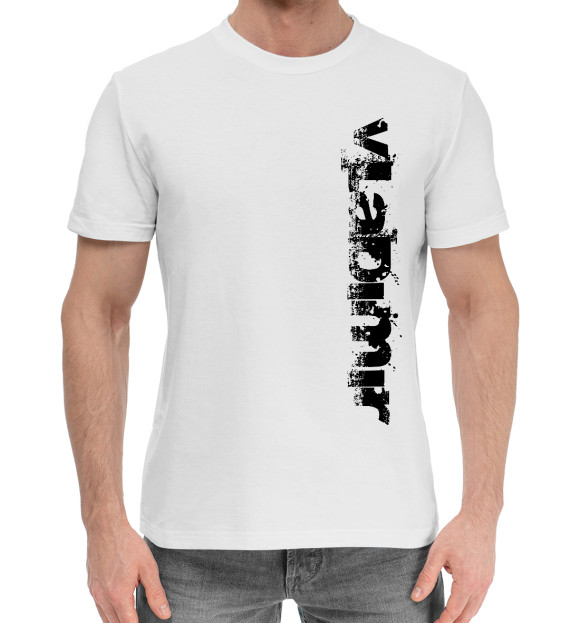 Мужская хлопковая футболка с изображением Владимир (брызги красок) цвета Белый