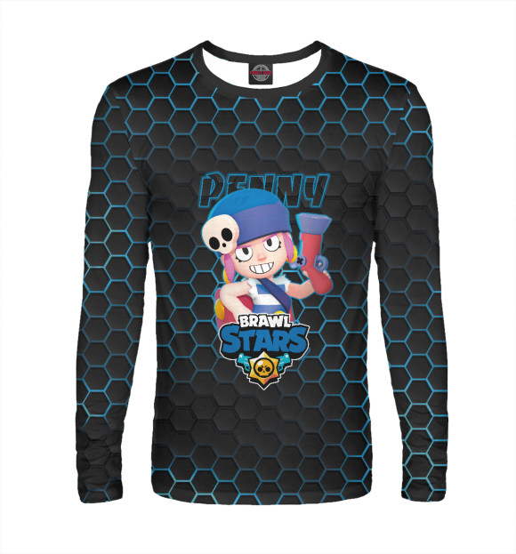 Мужской лонгслив с притом Пенни. Brawl Stars цвета Белый Мужской лонгслив с изображением Пенни. Brawl Stars цвета Белый