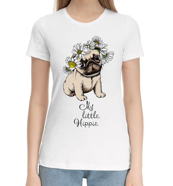 Женская хлопковая футболка с изображением My little hippie цвета Белый