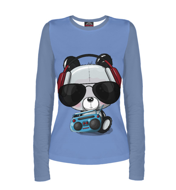 Женский лонгслив с изображением Панда в очках и наушниках цвета Белый