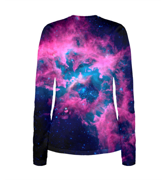 Женский лонгслив с изображением Сиреневый космос цвета Белый