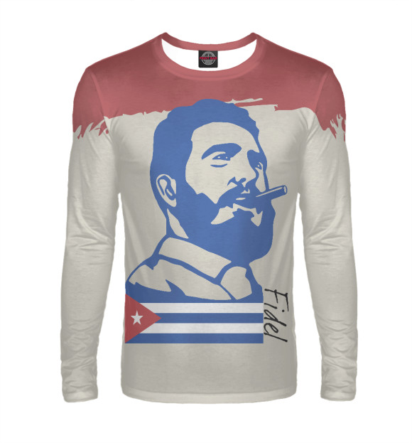Мужской лонгслив с изображением Фидель Кастро - Куба цвета Белый