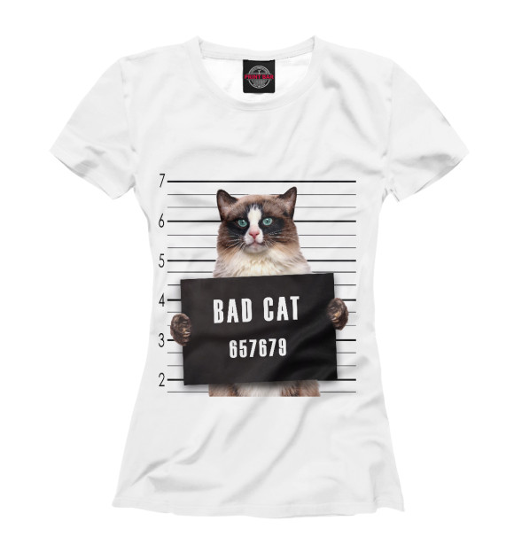 Женская футболка с изображением Bad cat цвета Белый