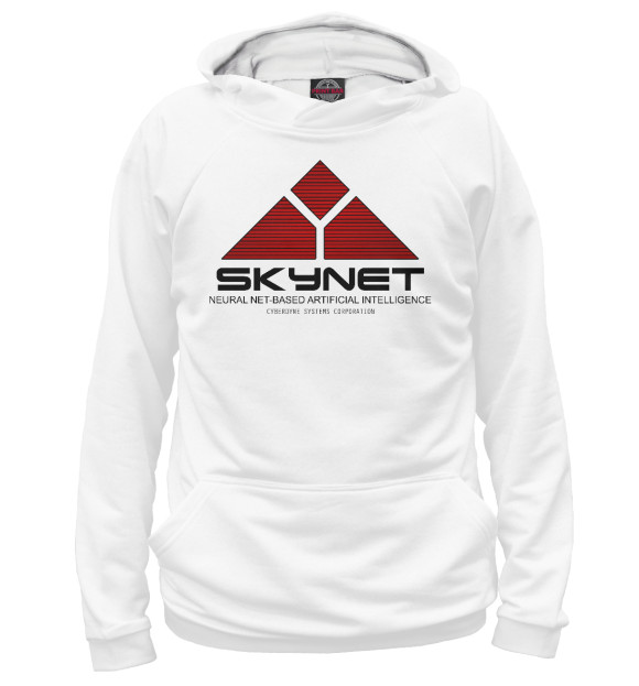 Мужское худи с изображением skynet logo white цвета Белый