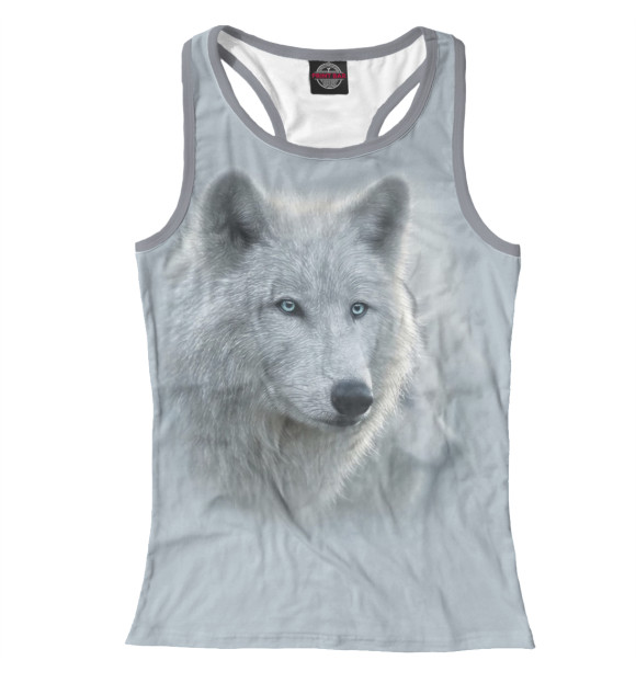 Женская майка-борцовка с изображением Белый волк цвета Белый