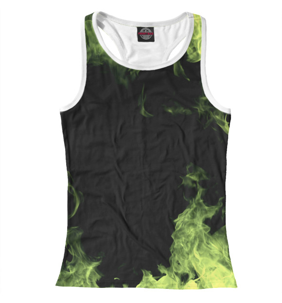 Женская майка-борцовка с изображением Зеленый огонь цвета Белый