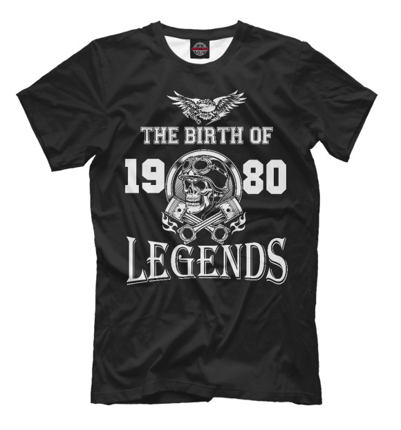 Мужская футболка с изображением Рождение легенды - 1980 цвета Черный