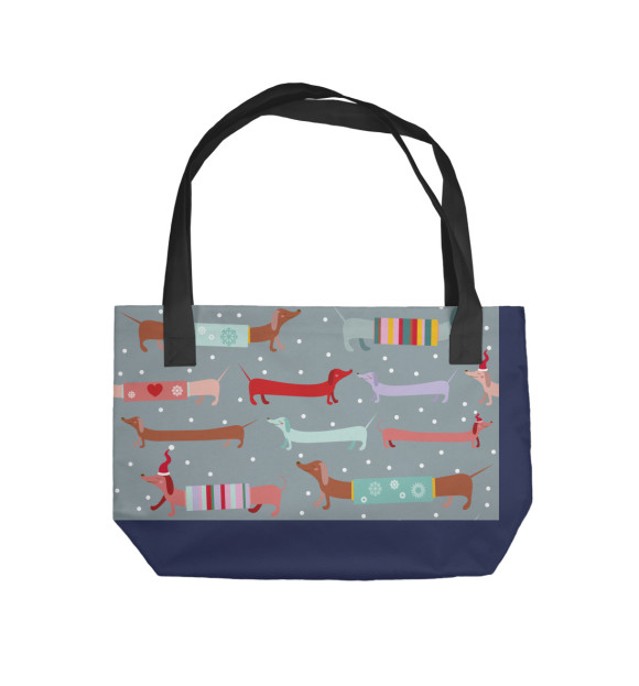 Пляжная сумка с изображением Таксы зимние цвета 