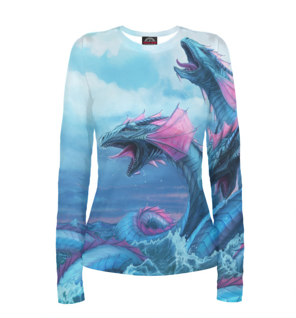 Женский лонгслив с притом Дракон цвета Белый Женский лонгслив с изображением Дракон цвета Белый