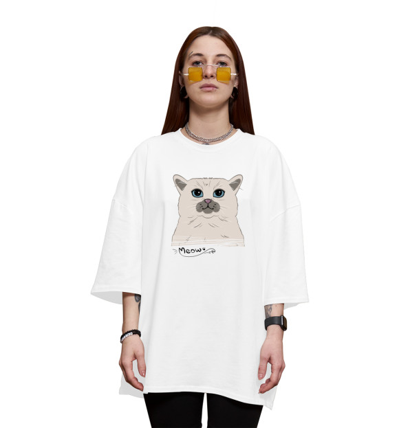 Женская футболка оверсайз с изображением Кот Meow цвета Белый