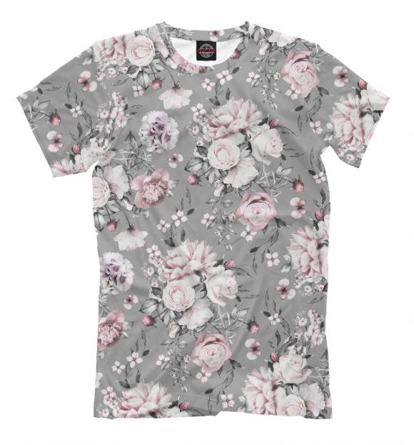 Мужская футболка с изображением Розовые розы цвета Серый