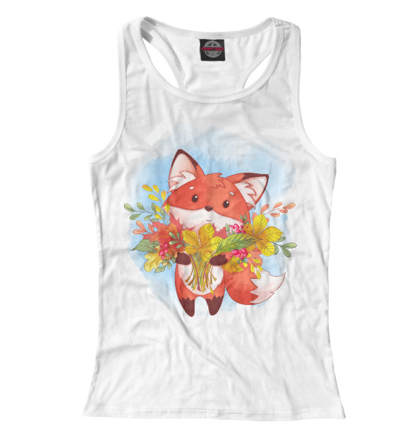 Женская майка-борцовка с изображением Лисенок с листьями цвета Белый