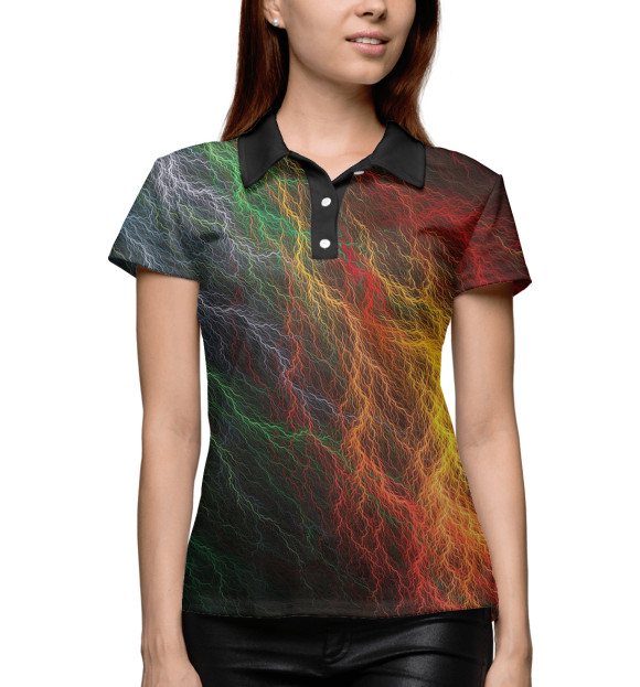 Женское поло с изображением Цветная молния цвета Белый