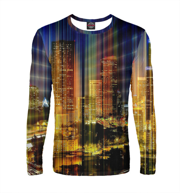 Мужской лонгслив с изображением Искажения цвета Белый