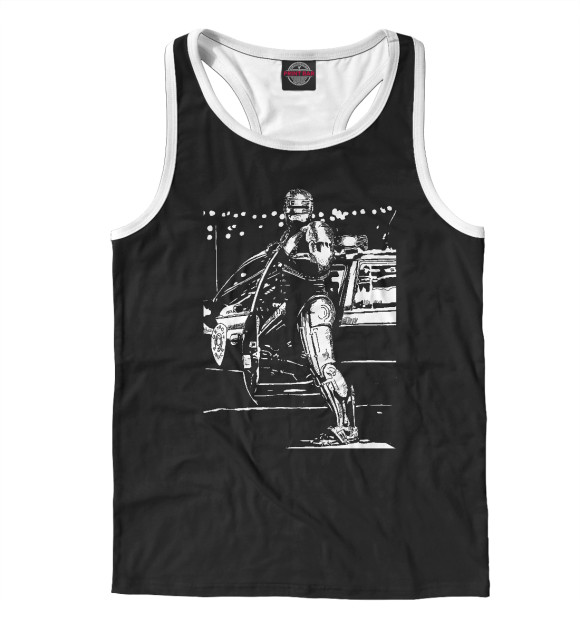 Мужская майка-борцовка с изображением RoboCop BW цвета Белый