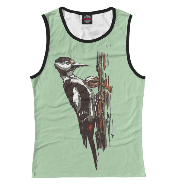 Майка для девочки с изображением Дятел (зеленый фон) цвета Белый