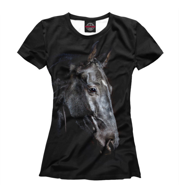 Женская футболка с изображением Конь вороной цвета Белый