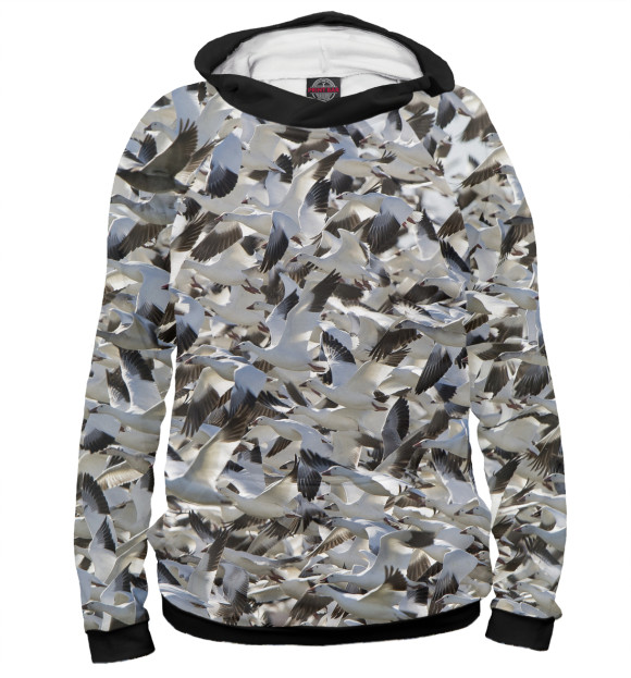 Женское худи с изображением Стая гусей цвета Белый