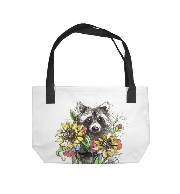 Пляжная сумка с изображением Енот с цветами цвета 