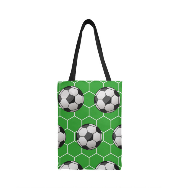 Сумка-шоппер с изображением Футбольные мячи на зеленом фоне цвета 