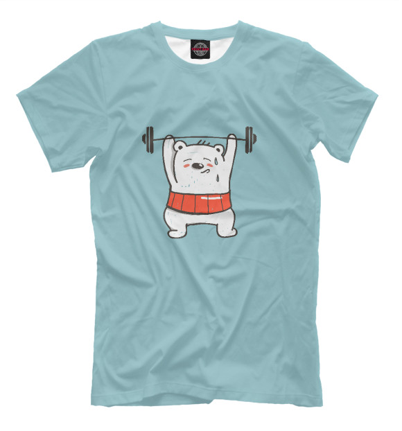 Мужская футболка с изображением Медведь Тяжелоатлет цвета Молочно-белый