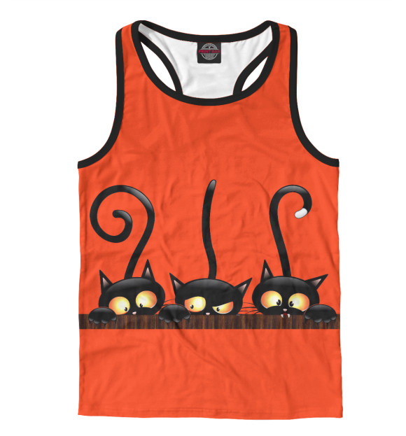 Мужская майка-борцовка с изображением черный кот цвета Белый