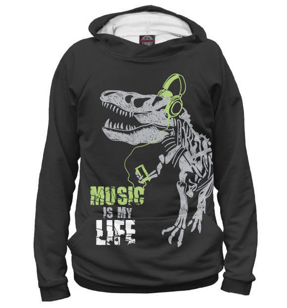 Мужское худи с изображением Music is my life цвета Белый