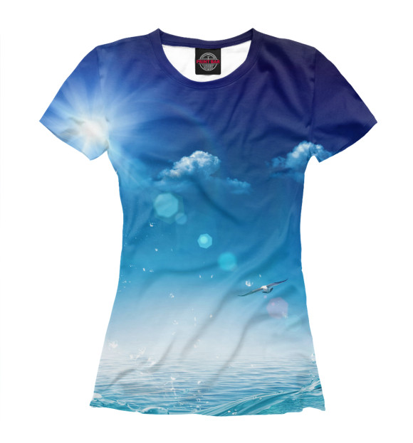 Футболка для девочек с изображением Синее небо и море цвета Белый