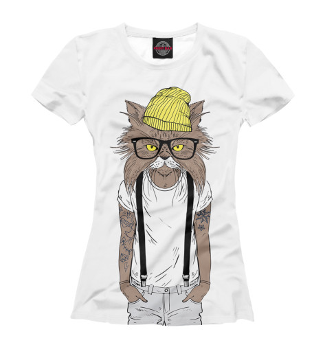

Футболки Print Bar, Белый, Кот хипстер