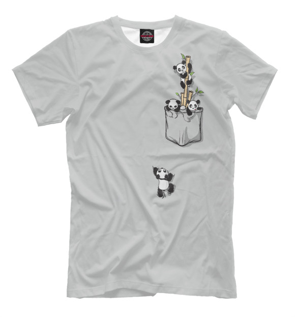 Мужская футболка с изображением Кармашек с пандами цвета Бежевый