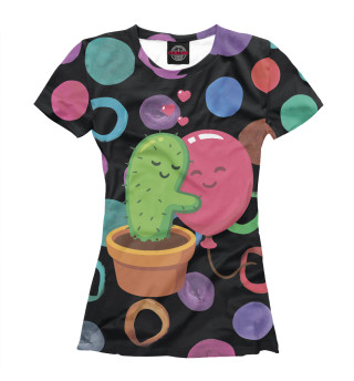 Женская футболка Влюбленные кактус и шарик